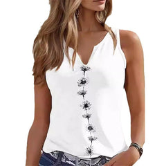 Casual Loose V-neck S Print Sleeveless T-shirt