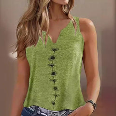 Casual Loose V-neck S Print Sleeveless T-shirt