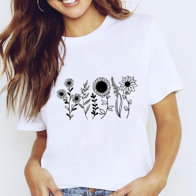 Harajuku T-Shirts For Women Tops White Star