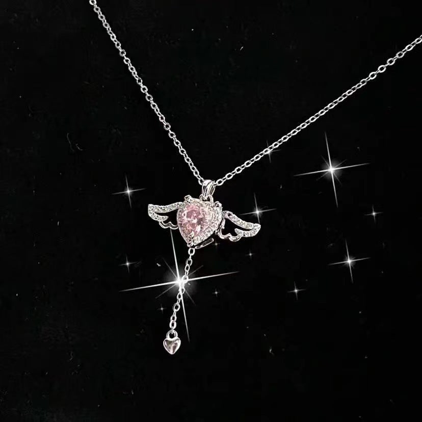 Moving Cupid Heart Angel Wings Necklace