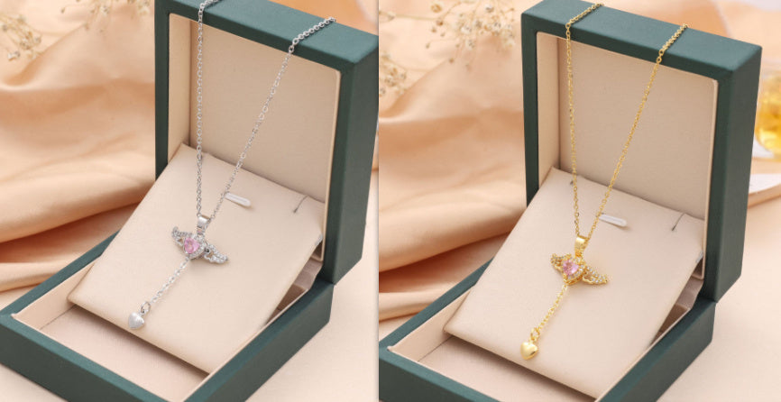 Moving Cupid Heart Angel Wings Necklace