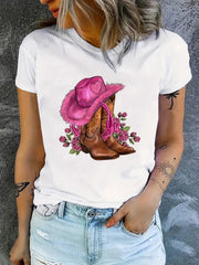 Cowgirl Floral Print T-shirts Women